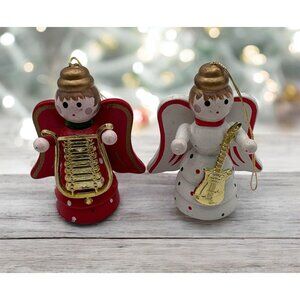Wooden Angel Musicians Christmas Tree Ornaments Vintage Guitar Lyre Players